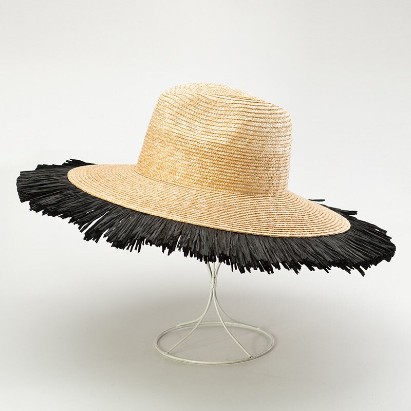 Klassisk frynset hvede stråhat bred rand hat hat strand hat kvinder solhat udendørs sommer kanucky derby hat