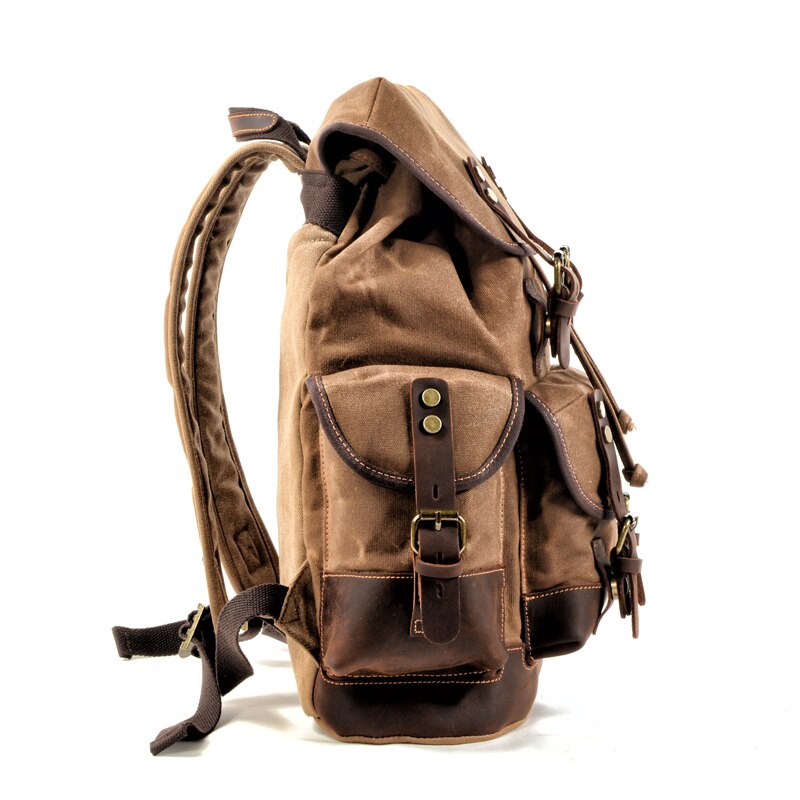 Muchuan Katoen Olie Wax Canvas Rugzak Heren Grote Capaciteit Vintage Waterdichte Rugzak 15 "Laptops Daypacks Klinknagels Boekentas