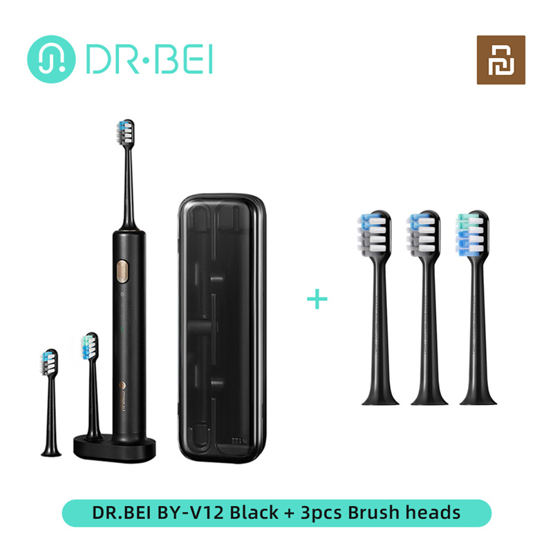 DR.BEI BY-V12 Ultrasonic Electric Toothbrush Portable 3 Models Soft Electric Tooth Brush IPX7 Rechargeable Adults Oral Cleaner: black