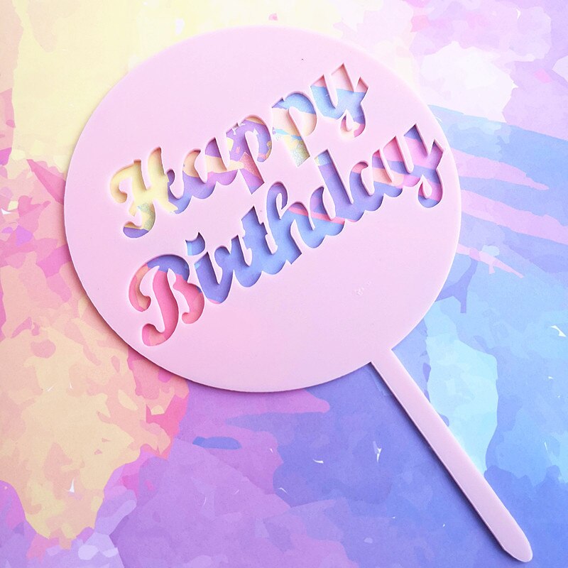 Round Happy Birthday Cake Topper Acrylic Paper Dessert Table Dessert Dress Up Party Supplies Cake Topper for Party Decoration G: Paper pink