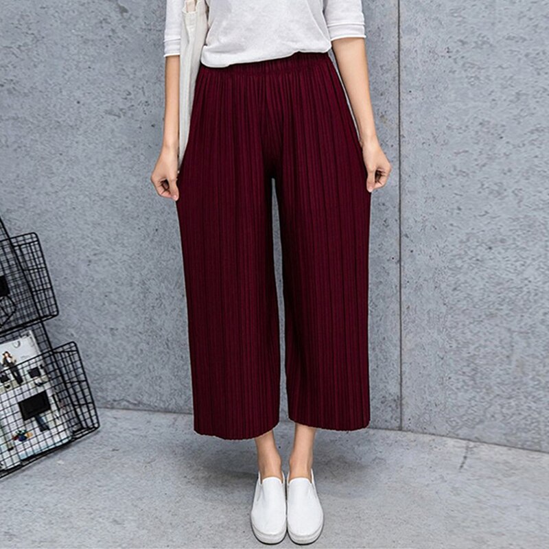Vouw Geplooide Broek Vrouwen Broek Voor Vrouwen Bottoms Lente Zomer Casual Broek Midden Taille Wijde Pijpen Broek Vrouwelijke Pantalon mujer: wine red