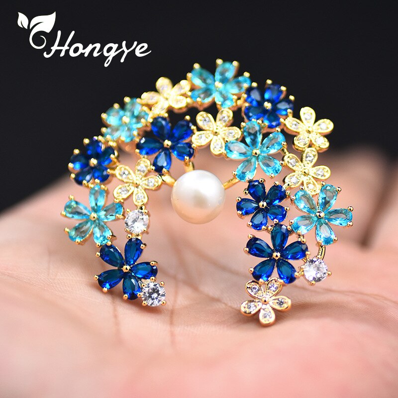 Hongye 2 Farben Blume Brosche für Frauen Gut Gemacht Natürliche Süßwasser Perle Brosche Pin Eco Freundliche Kupfer Reales Gold kleid Pins