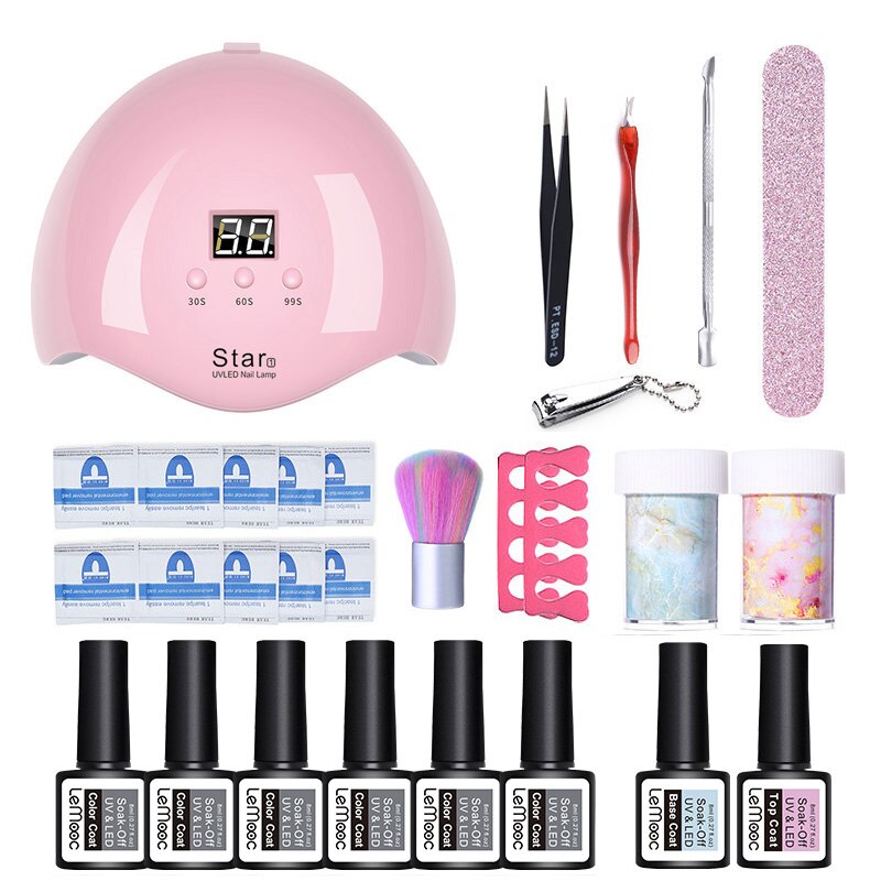Neglesæt uv led lampe tørretumbler negle gel lak kit farverigt soak off uv gel værktøj sæt negle stickers til nail art gør det selv værktøjer: 16