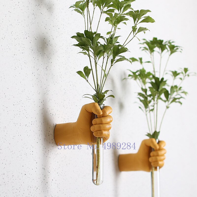 Harpiks glas vægmonteret vase blomst holder hånd abstrakt væg hængende dekoration blomsterarrangement boligindretning