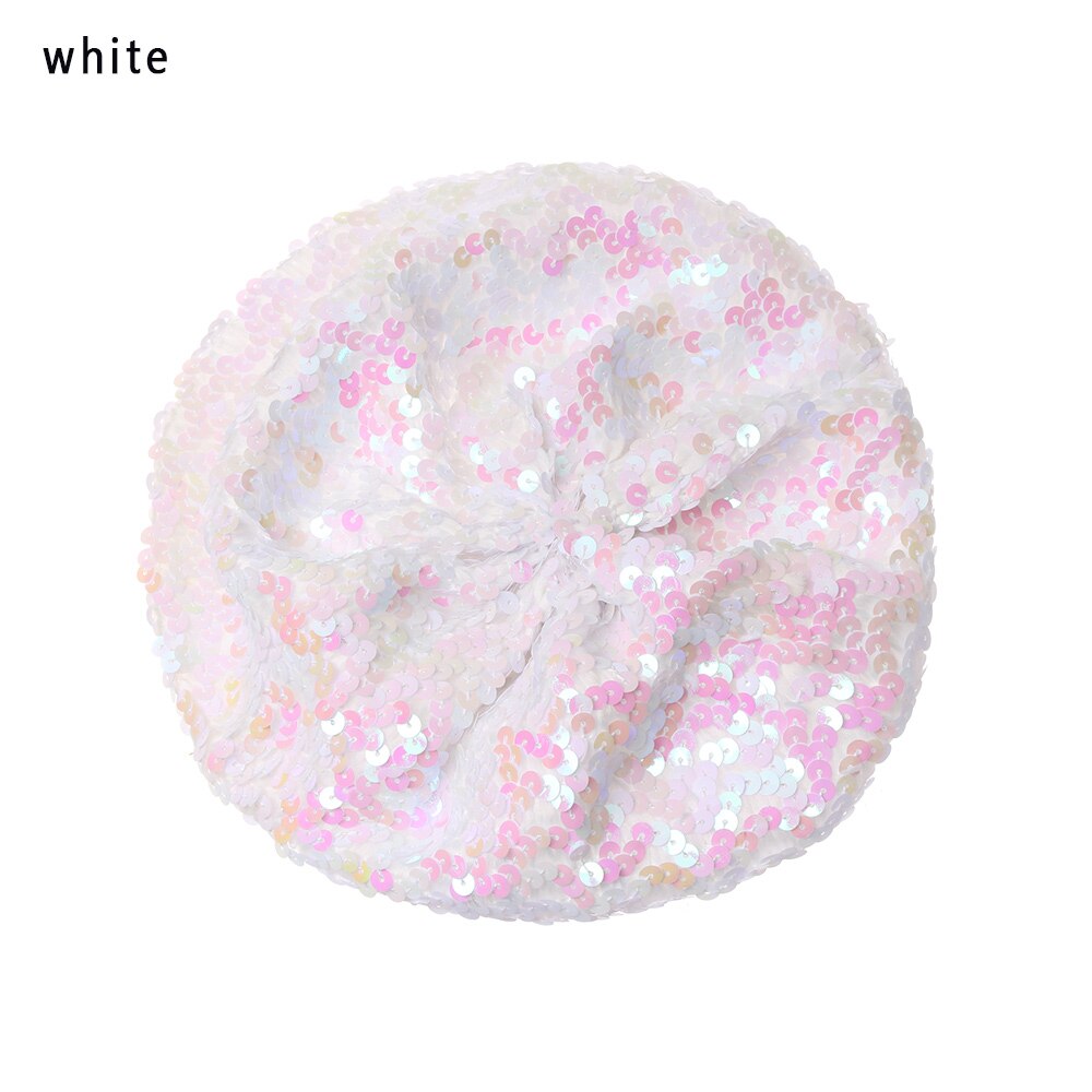 Kvinder pailletter hat skinnende kostume jazz glitter dans baret rund kasket dame tilbehør hue baret hat britisk stil: Hvid