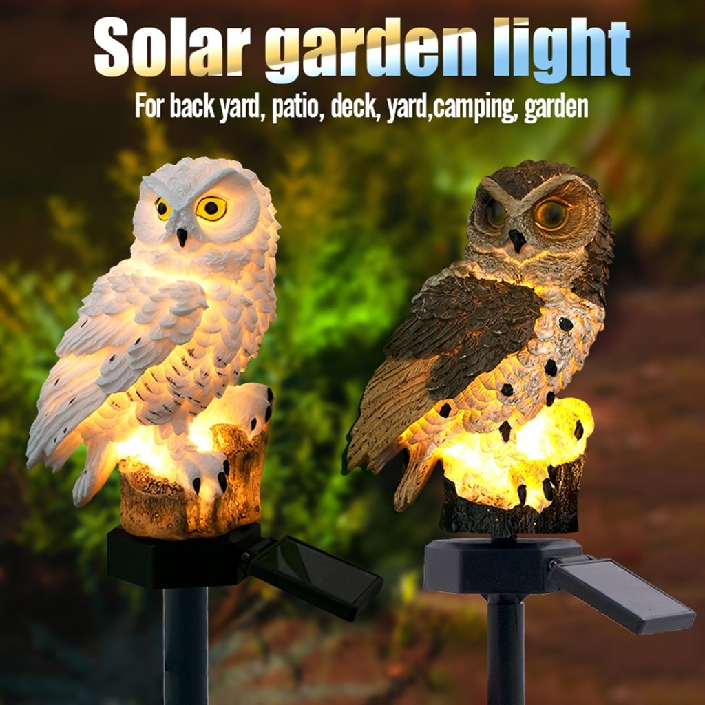 2 Pcs Outdoor Garden Sculpturen Lamp Uil Vorm Voor Tuin Decoratie Waterdichte Vogel Hars Yard Garden Decor Sculpturen Z0622