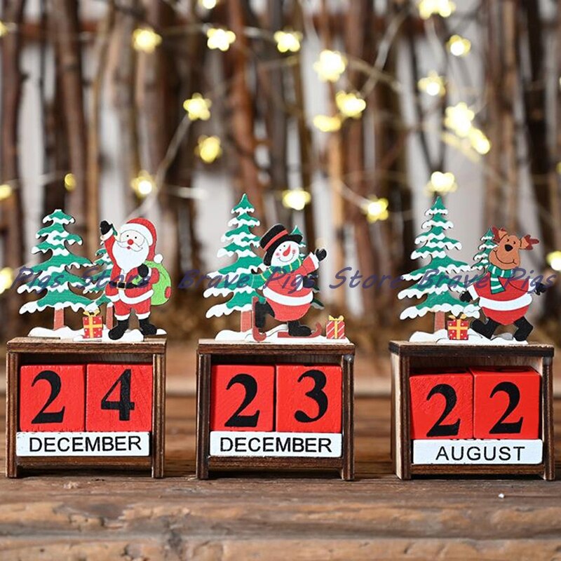 Wooden Christmas Countdown Advent Calendar Xmas Desktop Ornament Home Decor
