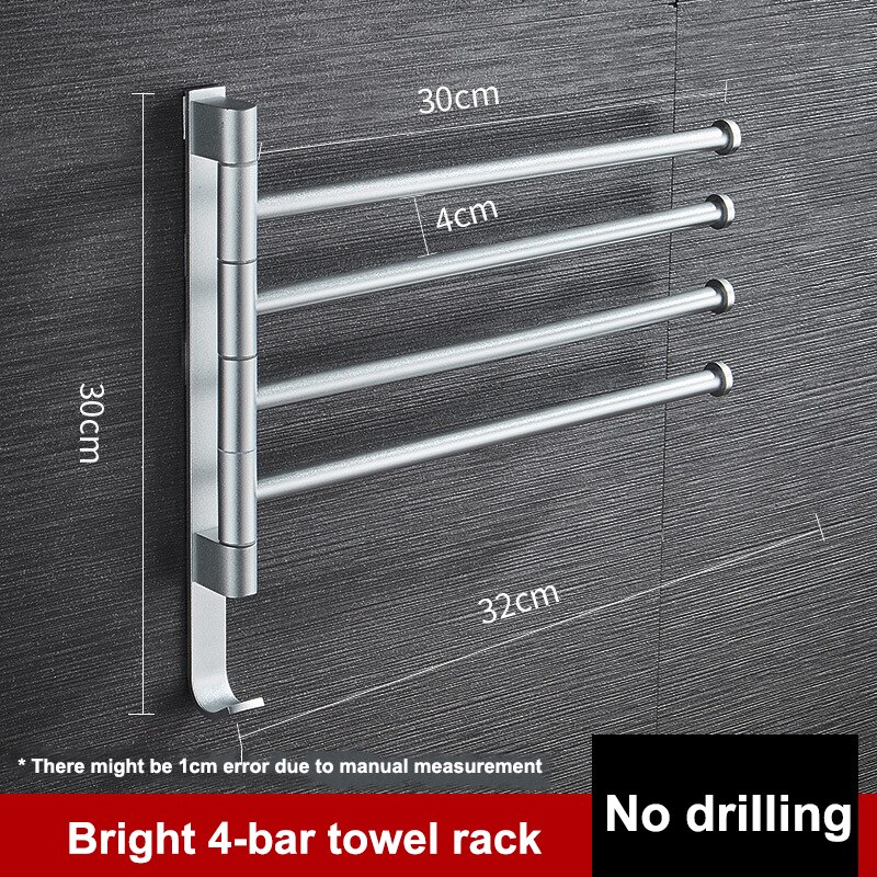 Aluminium 2/3/4/5-Bar Handdoek Hanger Badkamer Handdoekenrek Draaibare Handdoek Houder Ruimte Keuken plank Papier Opknoping Muur Gemonteerd: Silver 4-bar