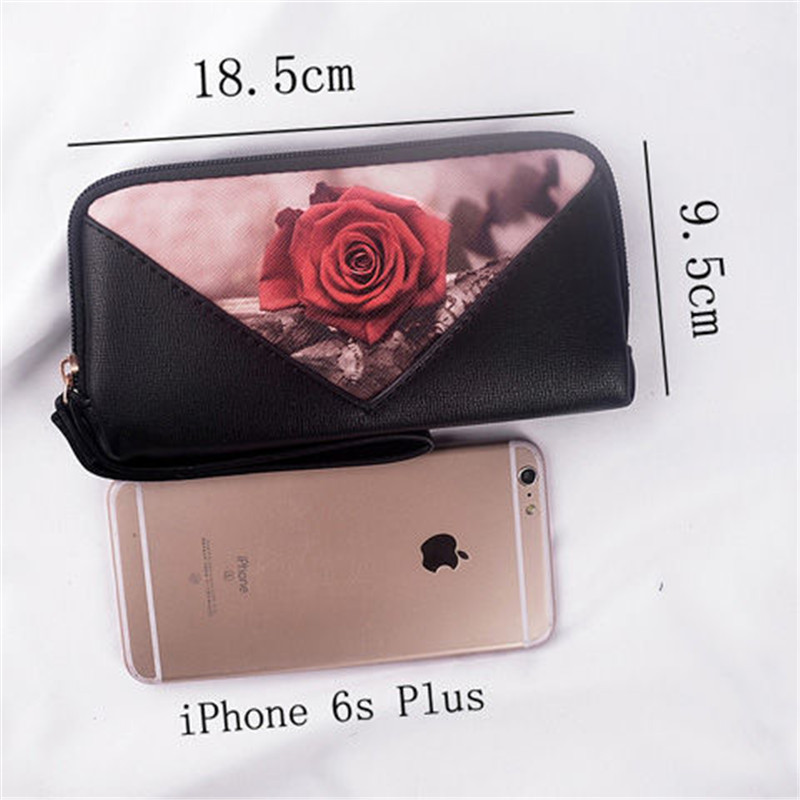 Spring Women's Medium and Long Wallet Printed Rose Decoration Pocket Pocket