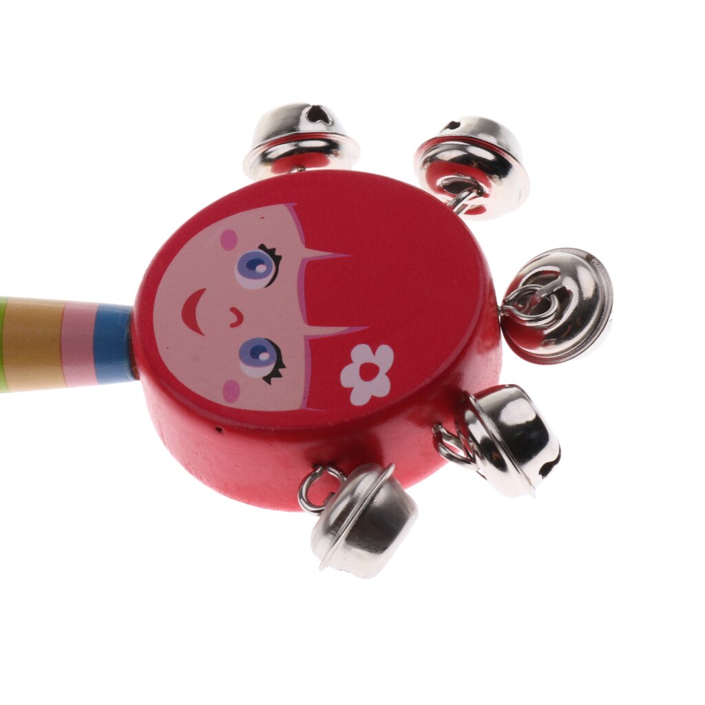 Bambino Suono di Gioco di Legno Sveglio Mano Jingle Bell Sonaglio Tamburo Bambini Strumento Musicale Giocattolo Inerente Allo Sviluppo di-Rosso