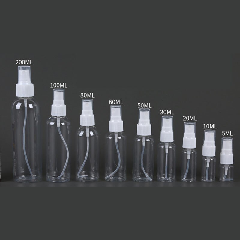 10 bærbare små gennemsigtige plast tomme sprayflaske genopfyldelige flasker 5ml/10ml/20ml/30ml/50ml/60ml/80ml/100ml/200ml – Grandado