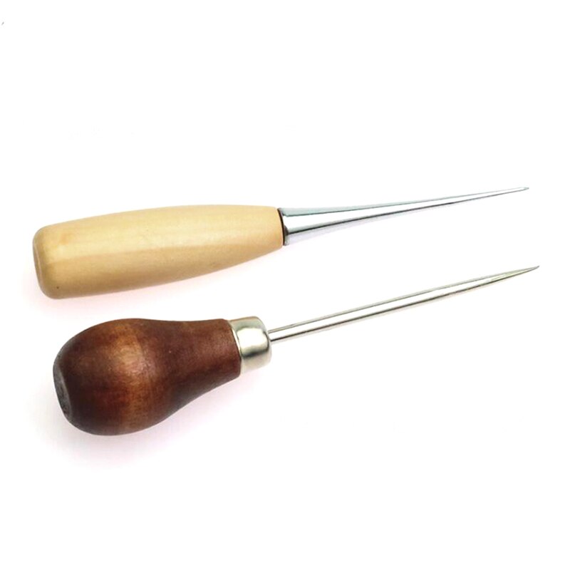 1Pc Hole Punches Cloth Awl Sewing Tool Hole Punching Leather Wood Handle Steel awl Craft Stitching Leather