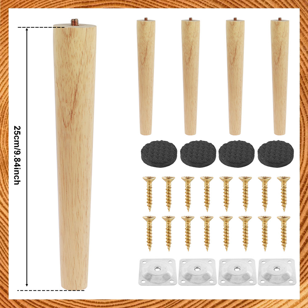 4 Uds patas de muebles patas de muebles sólidas de madera natural patas de mesa oblicuas/rectas Protector de suelo de muebles antideslizante decorar: Rojo Rronze