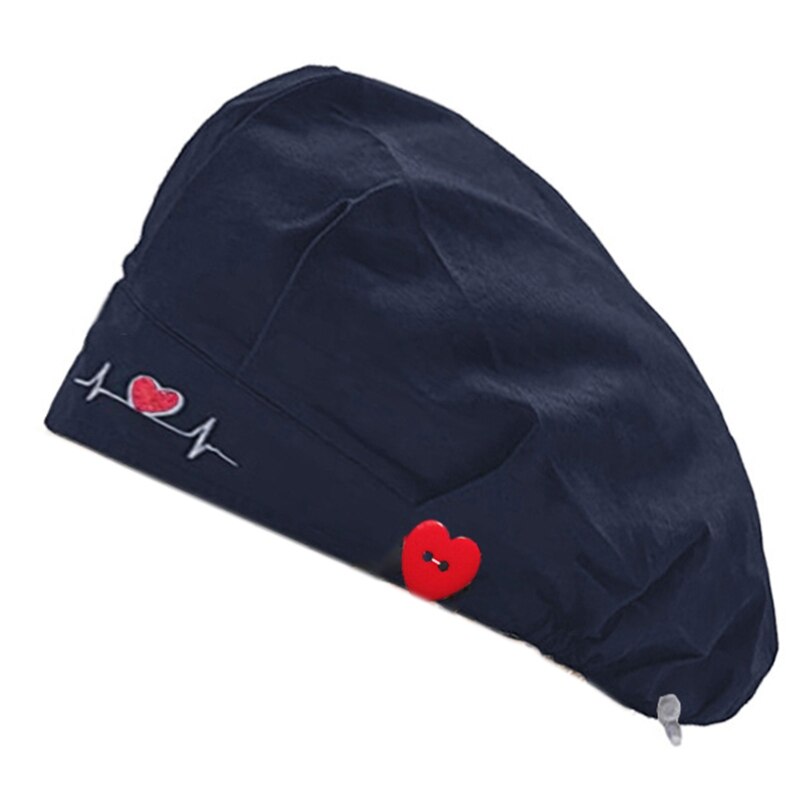 Doctor Nurse Bouffant Hat with Buttons Sweatband Polka Dot Dustproof Working Cap: Army Green