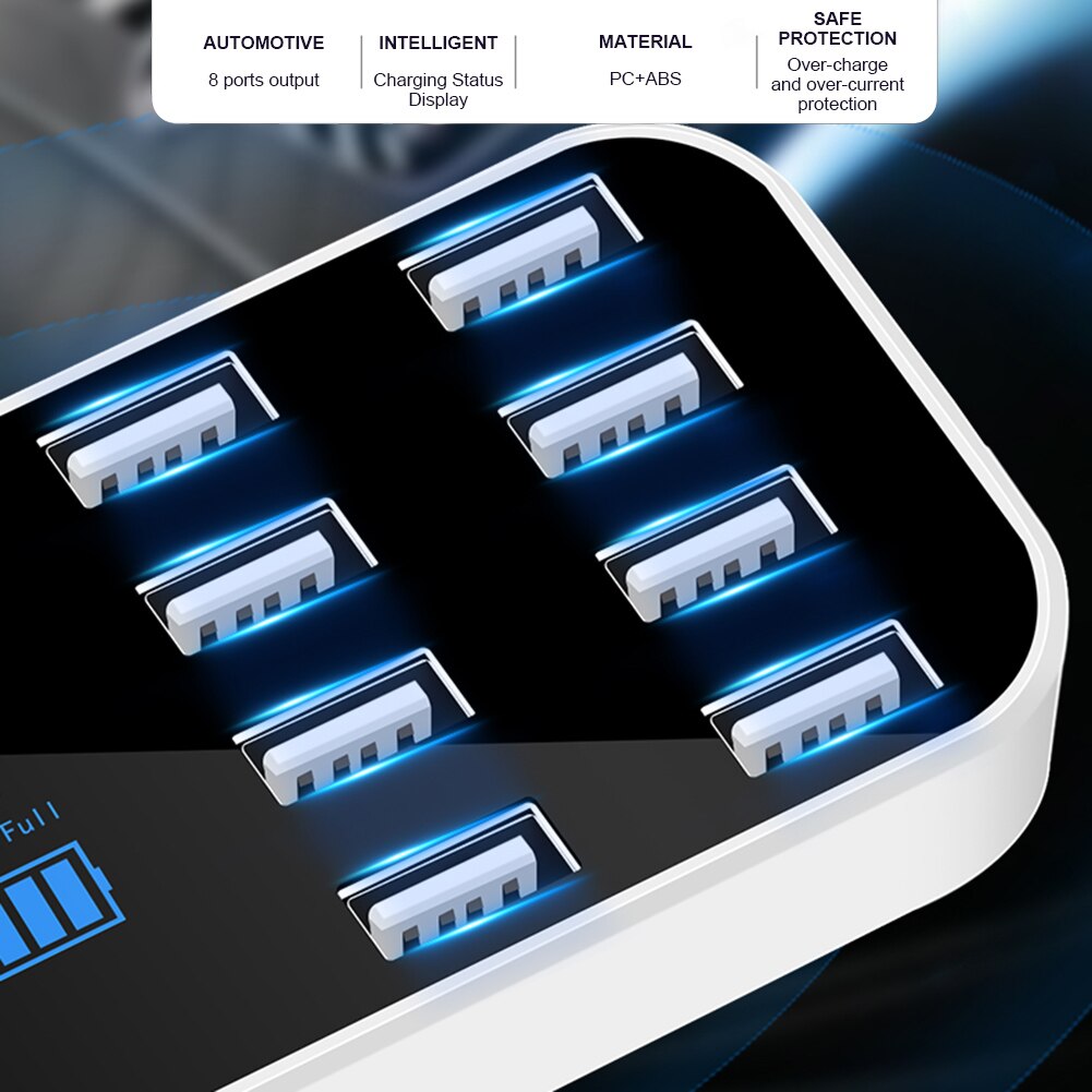 Durable Multi-Port USB Charger for Car 8-Port Car Lighter Charging Station Hub with LCD Display Quick