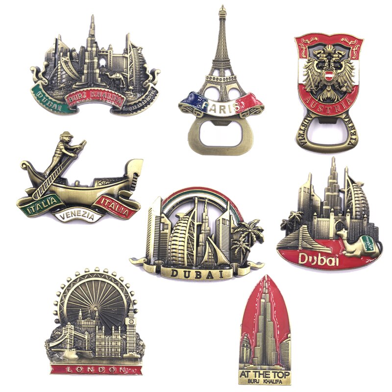 Dubai Metal Fridge Magnet Building UAE Alloy Burj Khalifa Travel Souvenir Magnetic Refrigerator Stickers Home Kitchen Decoration