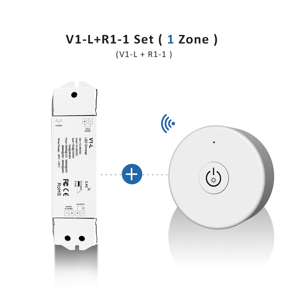 Mjjcled 12V Led Dimmer 24V Dc 15A Push Dim Schakelaar 2.4G Rf Draadloze Smart Wifi Enkele Kleur controller Touch Led Strip Dimmer: V1-L and R1-1 Set