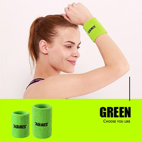 Men Women Sport Fitness Absorb Sweat Support Bracers Wrister Protector Exercise Running Power Soft Comfortable Cuff Wrist-band: Green