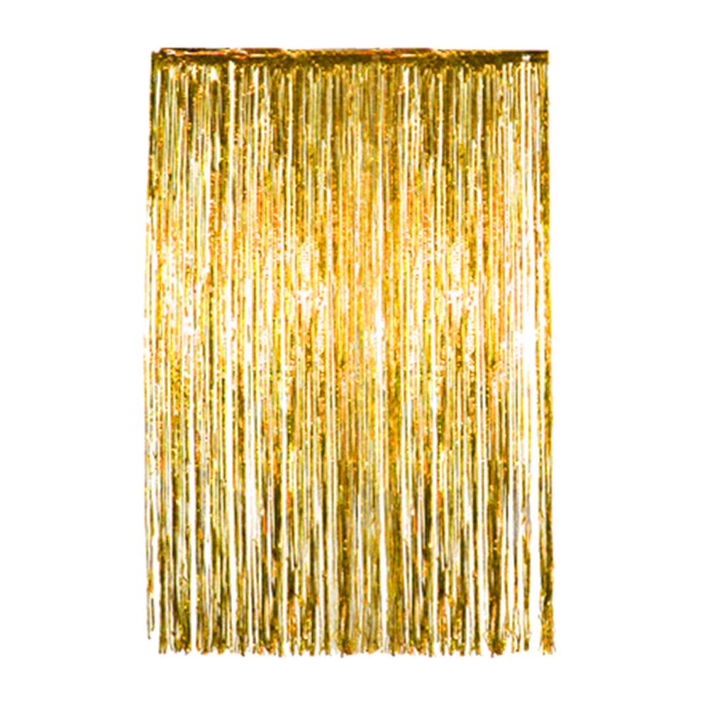 1 x 2m metallisk folie frynser glitrende baggrund bryllupsfest vægdekoration bryllupsfødselsdagsfest baggrund gardiner: Guld