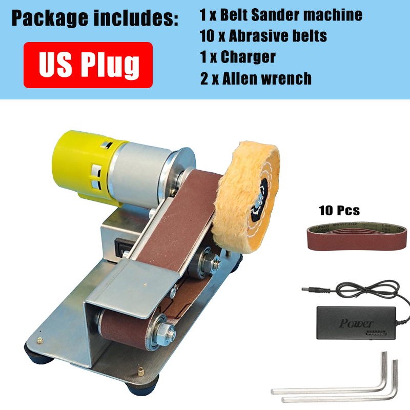Mini Elektrische Bandschuurmachine Diy Polijsten Slijpmachine Randen Puntenslijper Cutter Multifunctionele Hout Molen 10Pcs Schuurband: Package A US Plug