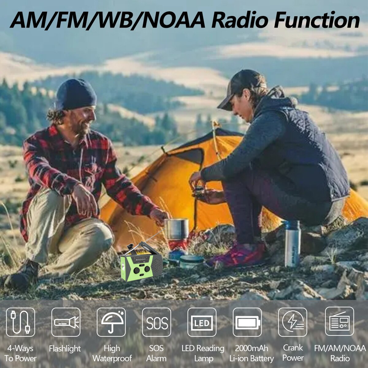 Abbree IPX5 Waterdicht Emergency Radio Am Fm Hand Crank Battery Operated Solar Radio Met Led Zaklamp Bureaulamp Sos Alert