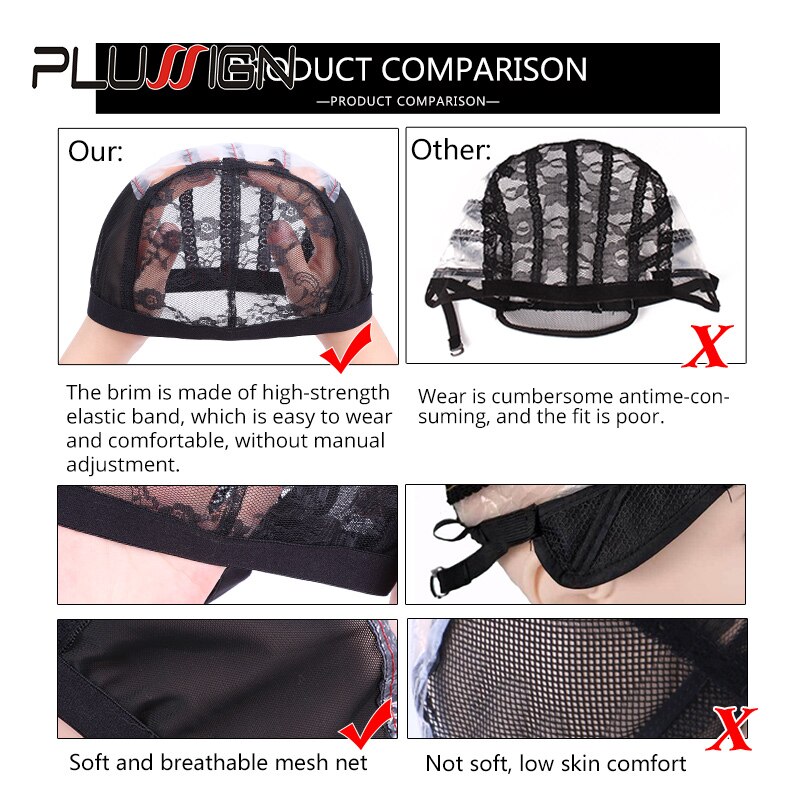 Plussign-Gorras para hacer pelucas, gorro de encaje con banda, tamaño S/M/L, Kit de malla para el cabello, herramientas para el cabello gruesas de , novedad