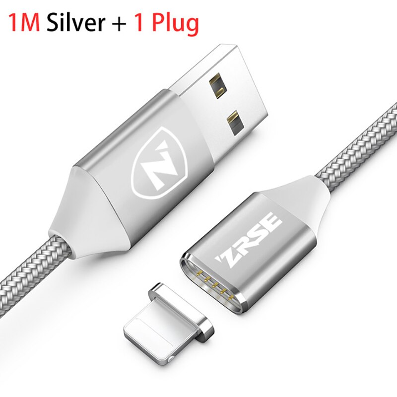 ZRSE – câble magnétique USB pour recharge et transfert de données, cordon de chargeur magnétique pour iPhone 5s, 6, 6s, 7, 8 Plus, 11, X, XS, XR: Silver for Apple / 2m