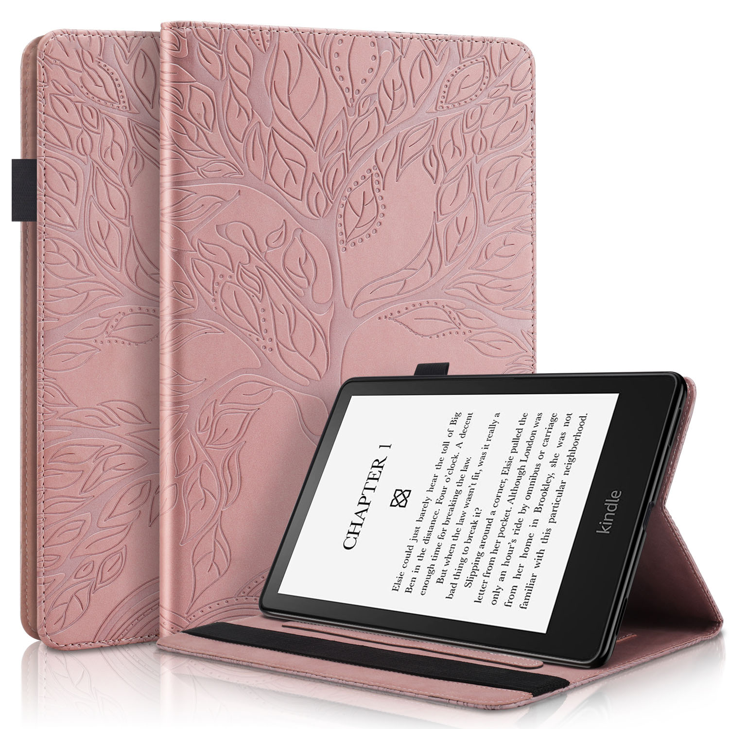 hoesje voor Kindle Paperwhite 2024 hoesje 7 inch 3D boom reliëf folio flip flip stand TPU eBook hoesje: Goud