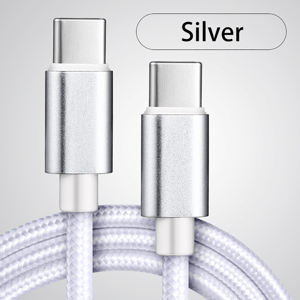 66w 5a usb c till typ c snabbladdningskabel usb typ c till typ-c flätad nylonadapterkabel för snabbladdning 1m 2m 3m: Vit / 3m