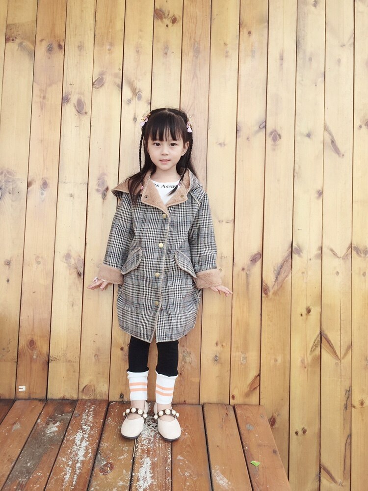 Abrigo de lana para niñas de 3 a 12 años, chaquetas gruesas y cálidas con capucha, ropa de invierno a cuadros, chaqueta de lana