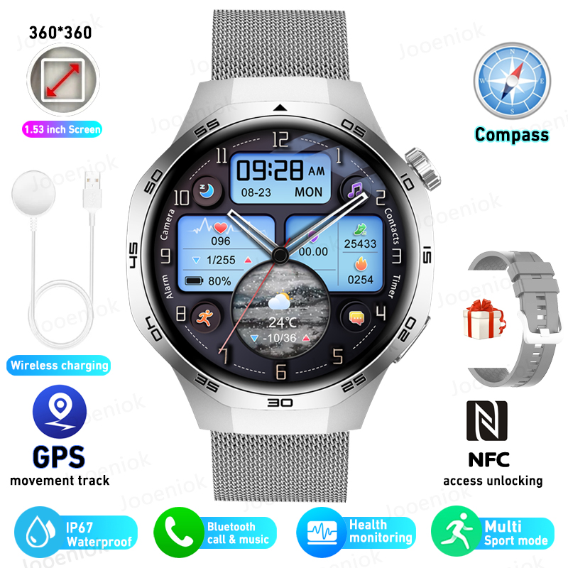 Smartwatch 2025 dla mężczyzn Huawei Kompas sportowy Na zewnątrz NFC Połączenie Bluetooth GPS Tętno Zdrowie Wodoodporny Smartwatch pogodowy: Niebieski