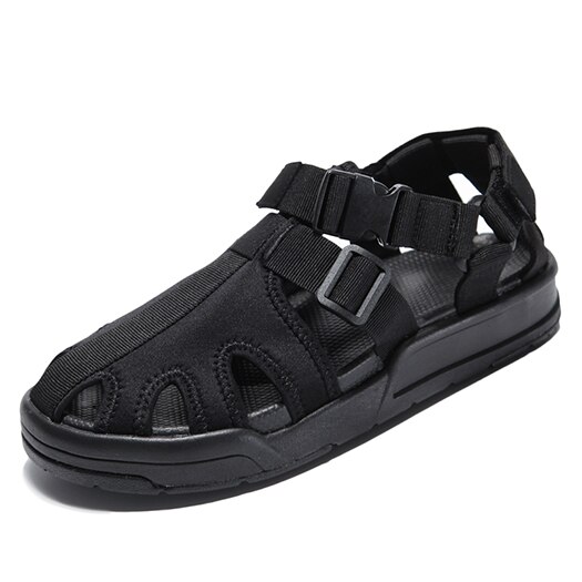 Mannen Gladiator Sandalen Zomer Romeinse Inheemse Sneakers Zwarte Gesloten Teen Ademend Strap Outdoor Sport Mesh Schoenen Mode Visser: black sole  / 42