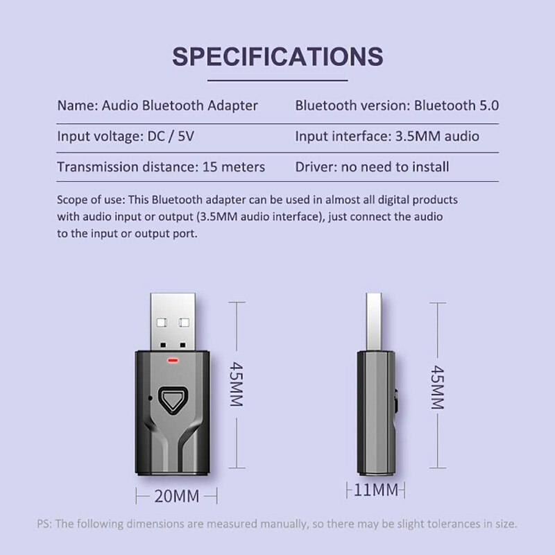 2 In1 USB Bluetooth Adapter 5.0 Transmiter Wireless Bluetooth for Computer TV Laptop Speaker Headset Music Receiver