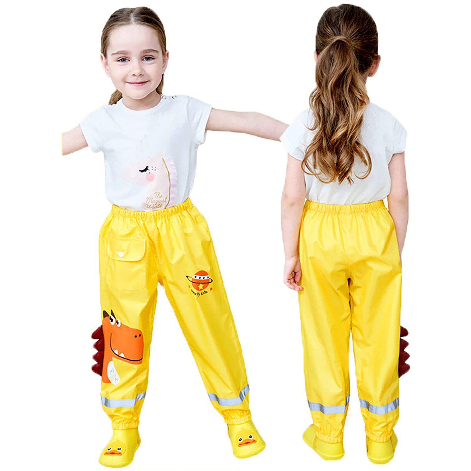 Children Toddler Harem Pants Boys Girls Mud Proof Rain Elastic Waist Trousers Kids Cartoon Rainwear Waterproof Overalls