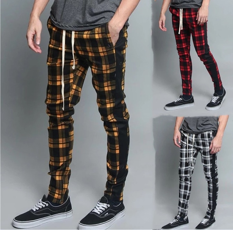 Frühling lässig Knöchel-Länge Plaid Hosen männer Hosen Moden Streetwear Jogger Männer Jogginghose schlank passen Karierten Hosen