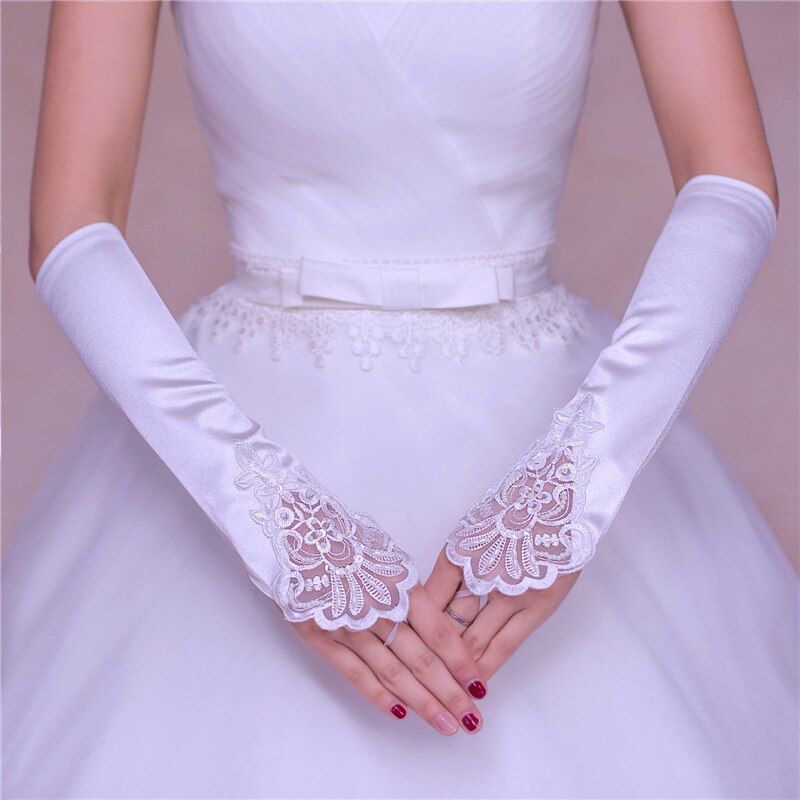 Guantes de novia sin dedos para mujer, elegantes guantes de lentejuelas hasta el codo, blanco, marfil y rojo, accesorios de boda, , GV003