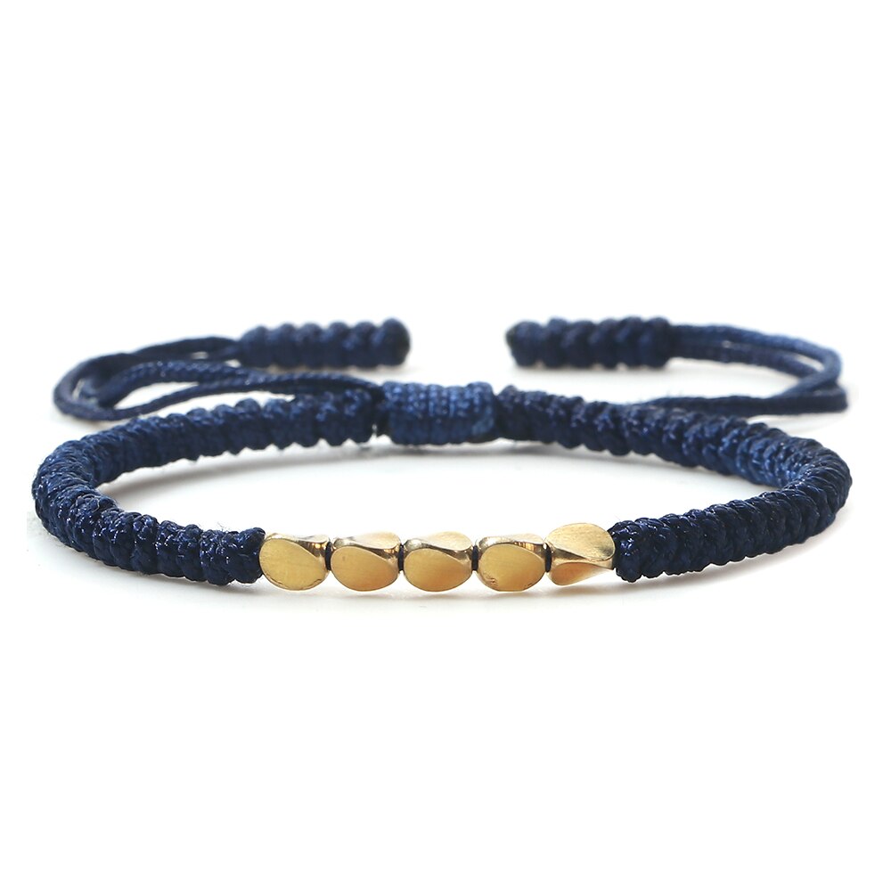 Pulsera de cuentas de cobre budista tibetana hecha a mano, nudos con dijes, cuerda de Buda, brazaletes de hilo trenzado de la suerte ajustables para mujeres y hombres: Cobalto violeta