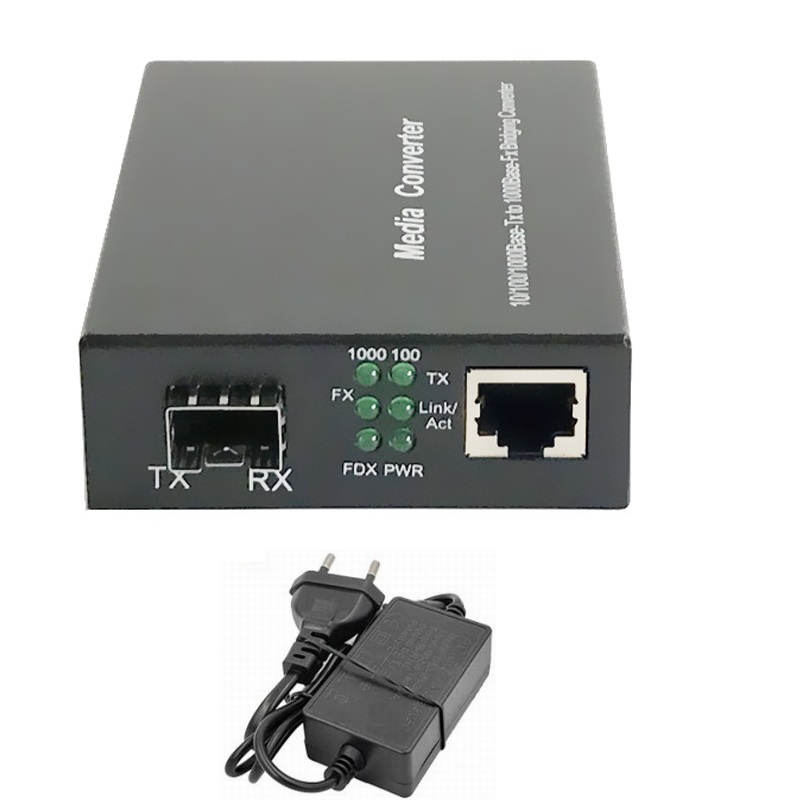 1 Paar Glasfaser-Medienkonverter 1 Port SFP auf 1 RJ45 Gigabit Glasfaser Ethernet 10/100/1000M: Black