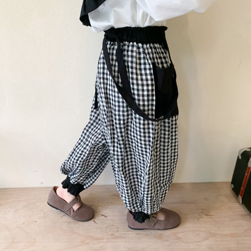 Pantalones de primavera y otoño para bebés, pantalón a cuadros con tirantes tipo linterna, Leggings coreanos de estilo coreano y japonés,