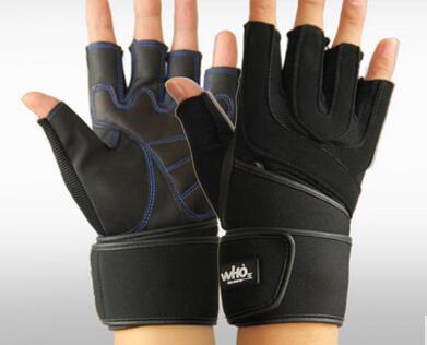 Vægtløftning glovessoft læder gym handsker med håndledsstøtte dobbelt syede fingre og håndflade åndbar mesh lycra o: Blå / 19 to 20cm bred