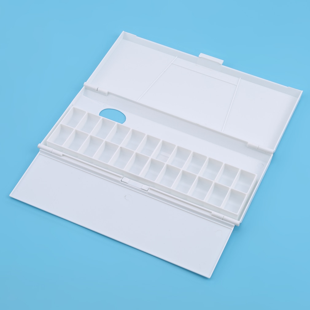 White Drawing Tools Flip Folding 24 Grids Paint Box PP Large Art Supplies Watercolor Tray Palette 26.5 * 12 * 2.3cm