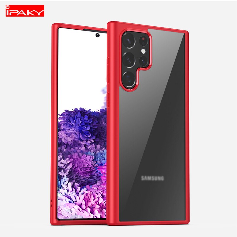 Ipaky Voor Samsung S22 Case S22 Plus Dunne Hd Transparante Tpu Acryl Hybrid Shockproof Case Voor Samsung Galaxy S22 Ultra case: for S22 / Red