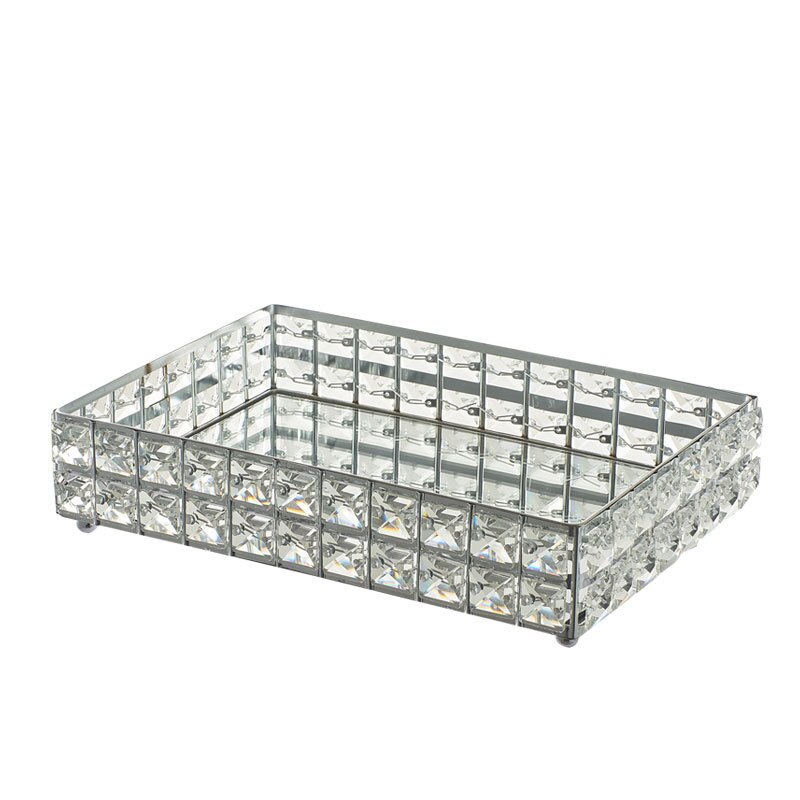 Vierkante Crystal Fruit Lade Bruiloft Desktop Decoratie Dessert Opslag Pallet Snacks Plaat Container: Silver