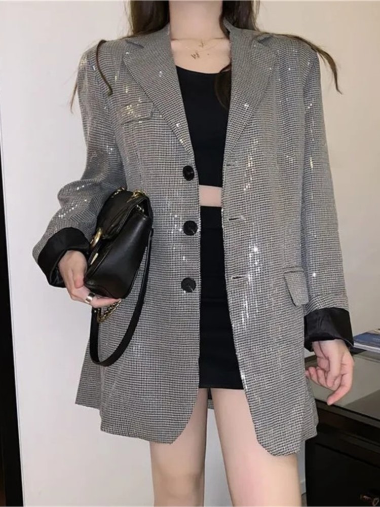 Hstar – petit costume de rue à paillettes pour femme, Blazer ample, coréen, nouvelle veste drapée, bureau, printemps-automne, 2022