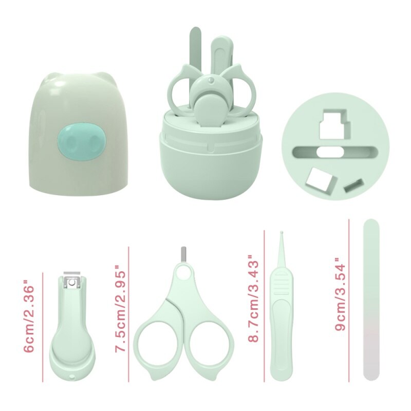 Kit Portable pour soins des ongles 4 en 1 | Ensemble de meulage en verre ABS en acier inoxydable, bébé coupe-ongles + ciseaux + lime à ongles + pincettes: Rose