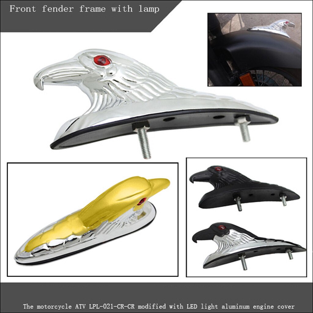 Motorcycle Motorbike Eagle Head Ornament w/Red Lighted Eye Black Aluminum Front Fender