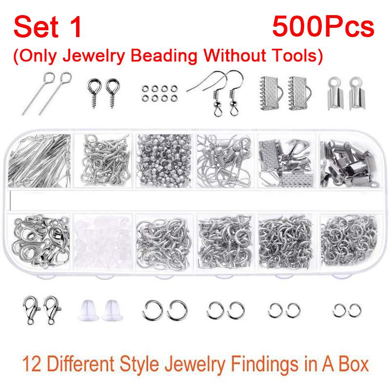 Metal Jewelry Making Tools Kit DIY Necklace Materials Repair Tools Kit with Pliers Silver Beads Jewelry Making Accessories: Set 1