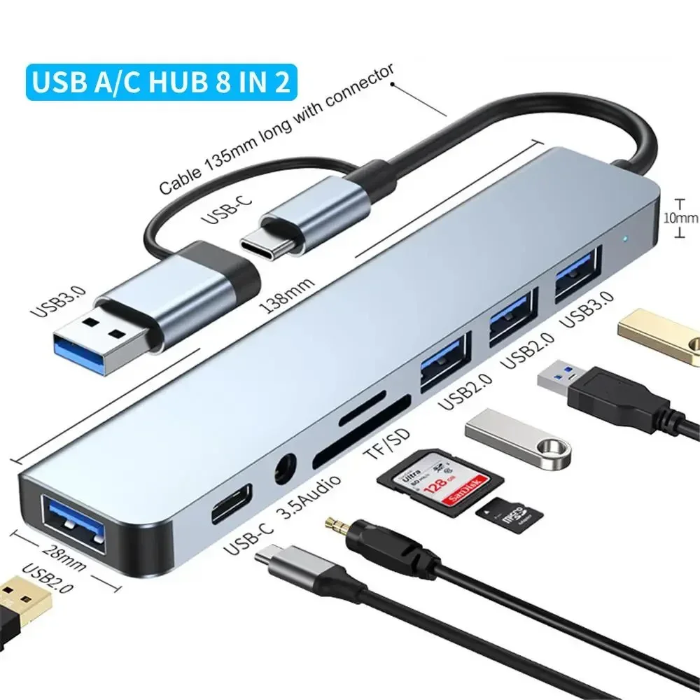Usb a type c hub koncentrator dockingstation multiadapter sd tf kortlæser lyd multi-hub dock splitter til macbook air pc