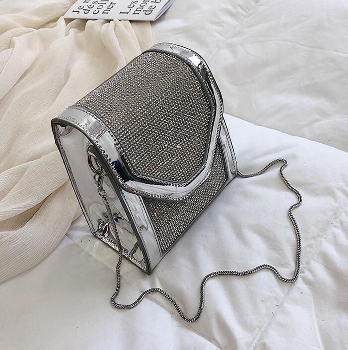 Sac à main carré diamant en cuir PU, sac pour téléphone nouvelle été , sac à main de styliste, sacs à bandoulière avec chaîne: Argent