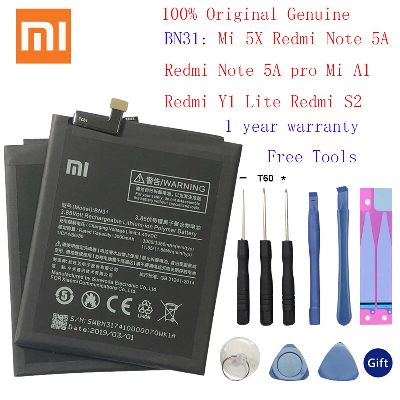 XiaoMi Original Replacement Battery For Xiaomi Note 3 4 4X 5 5A Pro Mi5 Mi 5X MI5S Redmi 3 3S 3X 4X 4A 5A 3 pro 5 Plus Batterie: BN31 Redmi Note 5A